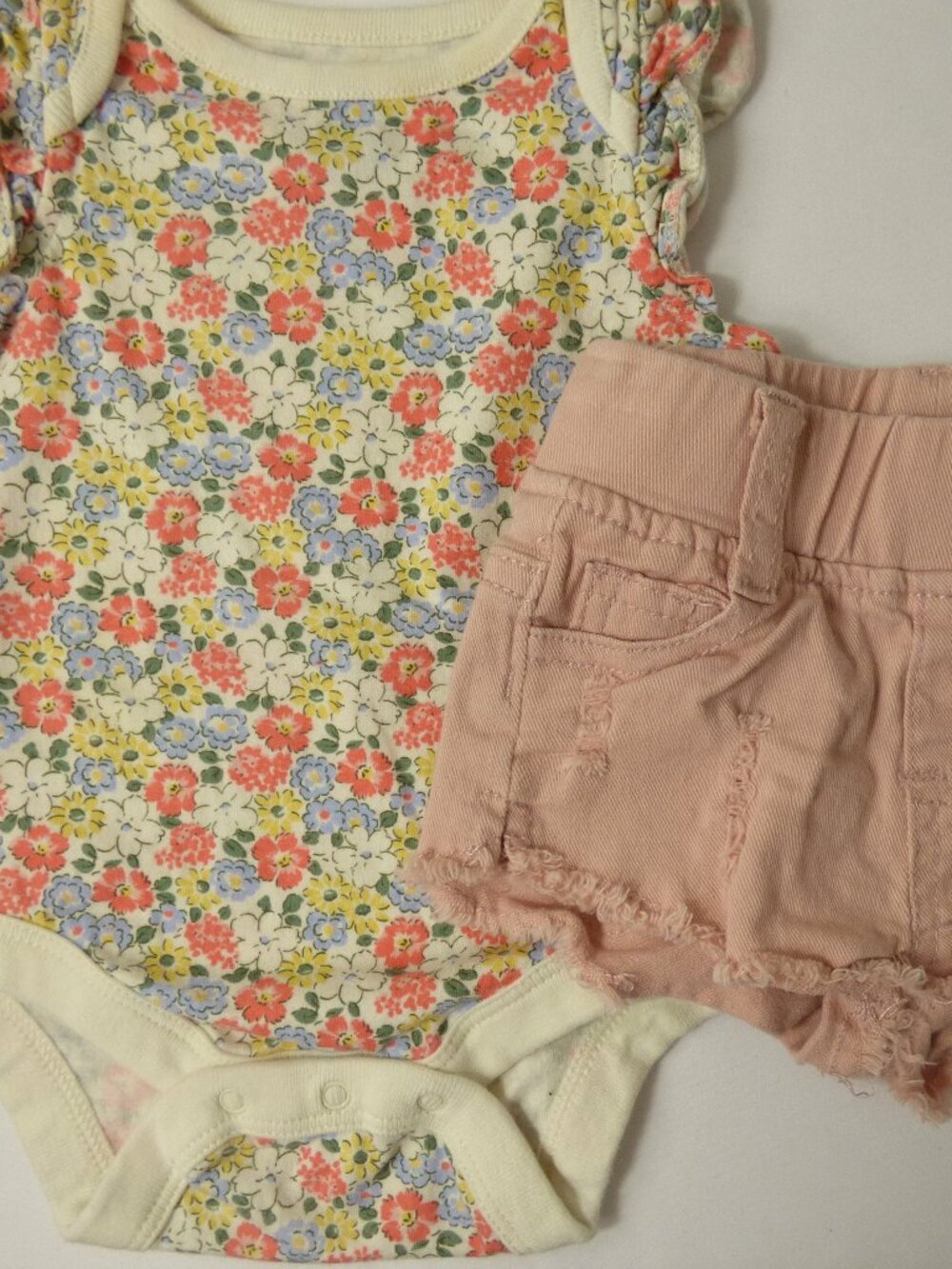 Little Bipsy Pink Shorts & GAP Floral Shirt Set, Size 0-3 Months